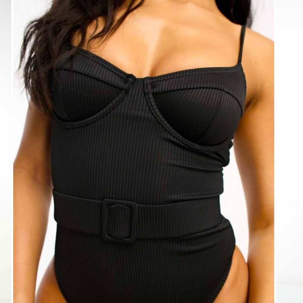 ASOS/South Beach Black Belted One Piece Swimsuit. NWT. Size U.S. 6.